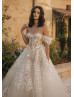 Off Shoulder Ivory Lace Tulle Chic Wedding Dress